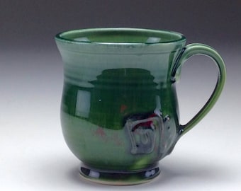 Handmade ceramic tea cup/ dark forest green/ shiny glaze/ small coffee mug/ wheel thrown/ porcelain coffee mug/ Gabriel Kline pottery