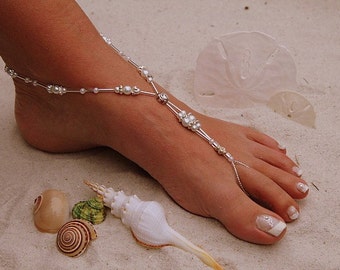 Barefoot Sandal - Simply Elegant Crystals Swarvoski Silver Crystal, Destination Wedding, Beach Wedding, Beach Bridal Sandals, Mermaid Party