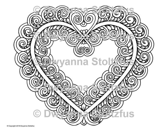 Swirly Heart Coloring Page JPG