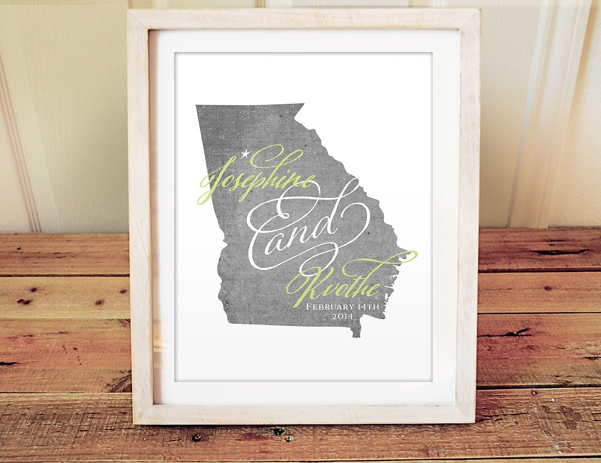 State Wedding Print Custom State Gift Print