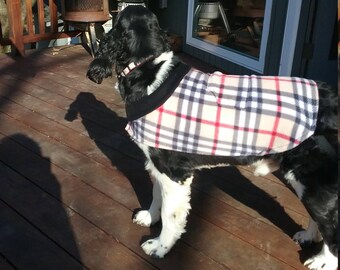Cozy Burberry plaid fleece dog coat