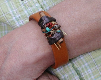 Handmade Leather Sculpted Cuff Bracelet - Adjustable In Size Handcrafted by Shirlbcreationstoo