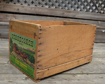 Vintage Fruit Crate - Antique fruit box - vintage apple crate - fruit crate with paper label - wood fruit crate - Wood Crate Storage