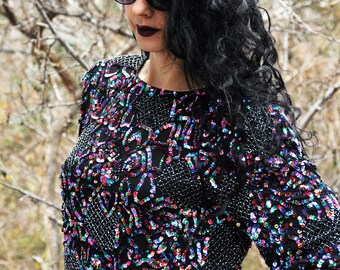 Vintage 80s Sequin Top NYE Holiday Christmas