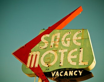 Sage Motel Neon Sign Photo | Route 66 Needles | Mid Century Modern Decor | Fine Art