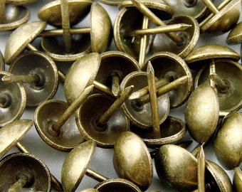 100 Decorative Upholstery Tacks - Antique Brass 7/16" | Decorative Nails, Fabric Tacks, Gold Tack | Vintage Look | Leather Tacks, Decotacks