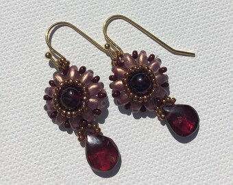 Garnet Drops with Dusty Pink Rosette
