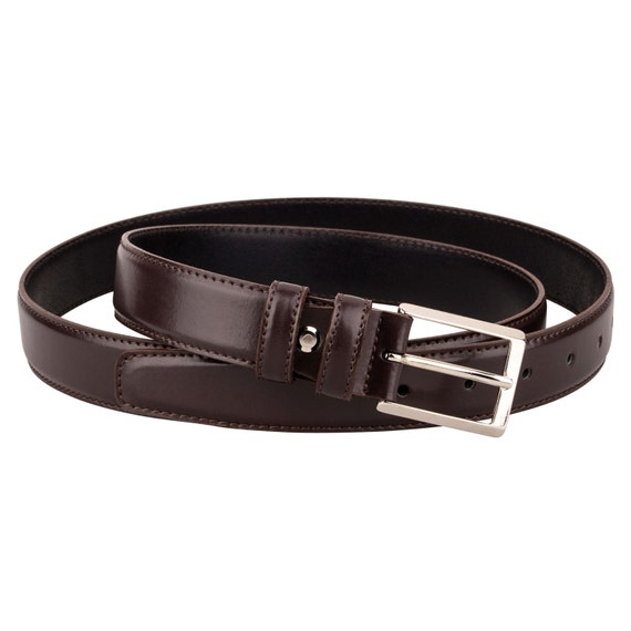Dark Brown Leather Belt for Men Classic slim Narrow Dress