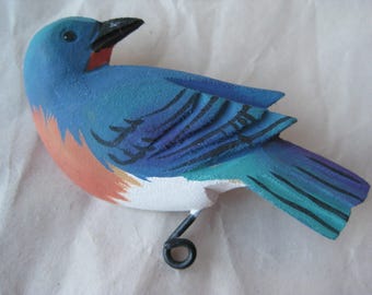 Bluebird Brooch Wood Carved Painted Vintage Pin Bird