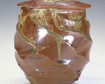 Covered Jar cone 10 - Iridescent Shino & Multiple Wood Ash Glazes Wabi Sabi