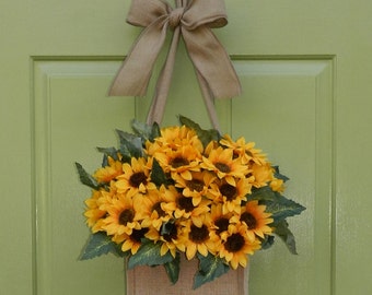 Sunflower Door Wreath - Burlap Wreath Alternative - Fall Wreath -
