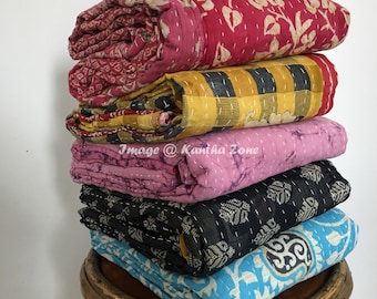 5 Pcs Lot Vintage Kantha Quilt Free Shipping Handmade Handstitched Reversible Assorted Gudri Ralli Kantha Throw Vintage Old Sari Quilts