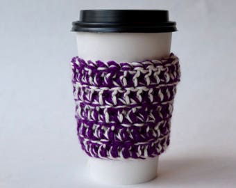 Purple and White Coffee Cozy