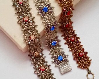 Beading Kit and Tutorial. Gazing Stars Bracelet, with Swarovski Crystals and Seed Beads. An Original Smadar Grossman Beadweaving Design