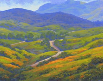 California Wildflowers Original Landscape Oil Painting, Spring Memories