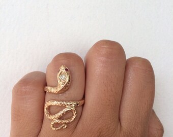 Gold Snake Ring, Snake Ring, Diamond Snake, Vintage Snake Ring, Antique Snake Ring, Unique Engagement Ring, Ruby Eyes, Snake Jewelry, Snake