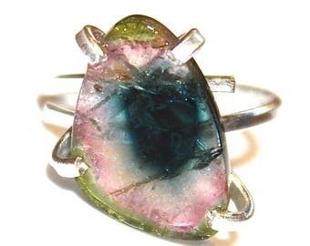 Watermelon Slice Ring Watermelon Tourmaline Ring Tourmaline Ring Raw Ring Adjustable Ring Watermelon Tourmaline Slice Tourmaline Jewelry