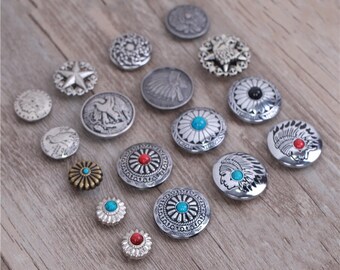 4 Pcs 0.71~1.18 Inches Retro DIY Anti-Silver Patterns Rivets Snaps Metal Shank Buttons For Belts Bags Wallets