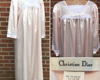 Vintage Christian Dior Nightgown Pajamas Pink VTG Dior