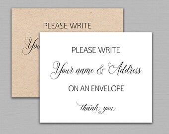 Name and address sign, Please Write Your Name & Address On an Envelope, baby shower, wedding, bridal shower printable Instant Download B11