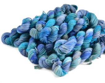 Mini Skeins, Hand Dyed Yarn, Sock Weight, Superwash Merino Wool Yarn, Knitting Yarn, Sock Yarn, Multi-colored, blue aqua - Oceans Between Us