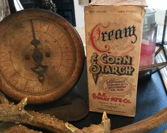 Vintage Cream Corn Starch Box, Rustic Kitchen