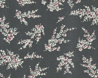 Waxed canvas, charcoal black, Wisteria flower pattern, sold has cut, in multiples of 10cm