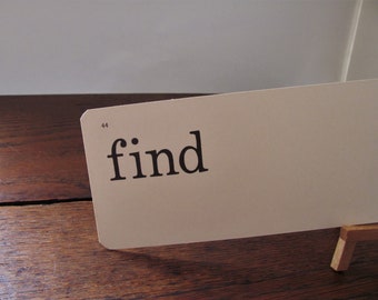 Vintage Flash Card "finds find" Dick Jane Flashcard Seek Look Where Discover Learn Answer Word Card School Spelling Reading Card Ephemera