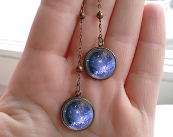Galaxy earrings, galaxy jewelry, Violet galaxy, violet earrings, nebula earrings, nebula jewelry, cosmic earrings, interstellar earrings