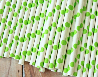 LIME Green Big Dots paper straws