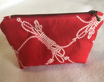 Red Nautical Rope Standing Zipper Pouch, Makeup Bag, cosmetic travel case, Purse organizer
