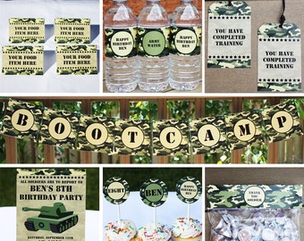 Army Party Decorations Package PRINTABLE Army Birthday Party Decor Kit INSTANT DOWNLOAD with Editable Text
