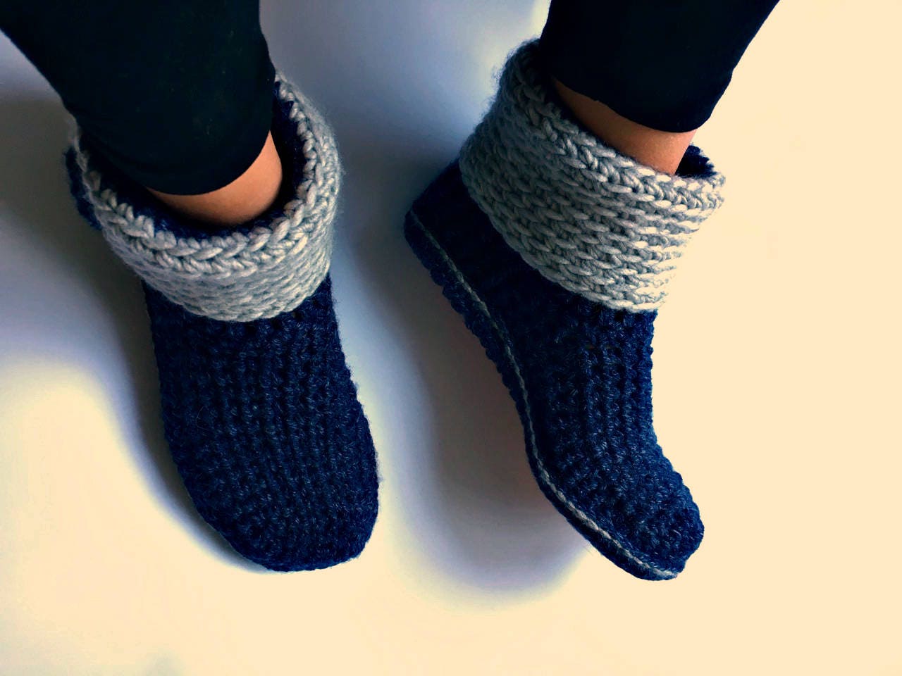 Crochet Slipper Boots with Eco Leather Soles Slipper Boots