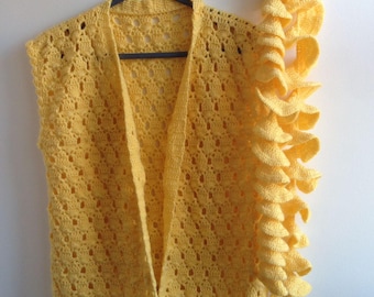 Yellow Knitted Woollen Cardigan/Sweater with scarf