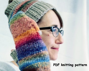 texting gloves pattern knit ponytail hat with texting mittens knit pattern for winter gloves and headband commuter mitts fingerless OOAK