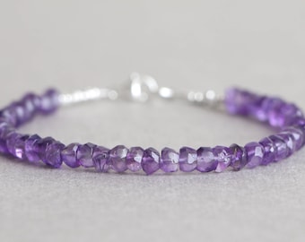 Amethyst Bracelet Beaded Bracelet Purple Gemstone Bracelet February Birthstone