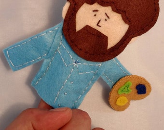 Bob Ross "HAPPY PAINTER" Handmade finger puppet.