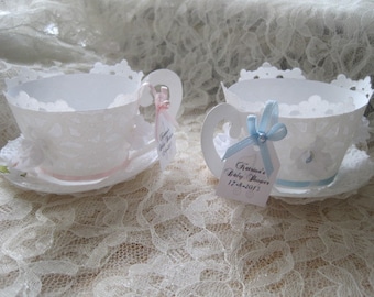 Tea Cup Custom made Cupcake Wrappers - Baby Shower Teacup and Saucer