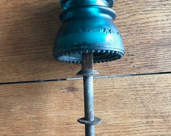 Hemingray Aqua Blue Glass Insulator On Original Rod - Hemingray No 42 Blue Green Glass Telegraph Insulator