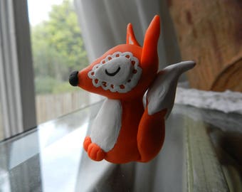 Summer Fox Clay Figurine, Handcrafted from Top Quality Polymer Clay