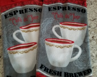 Hanging kitchen towel set/ red hanging towels