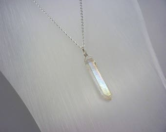 Angel Aura Crystal Necklace - Natural Healing Quartz - Angel Clear Crystal - Long Layering Necklace - Meditation - Choice of Chain & Length