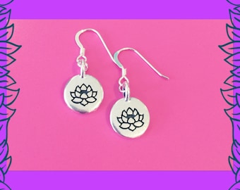 Silver lotus flower earrings, yoga jewellery, elegant gift for her, UK