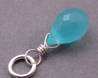 Aqua Blue Chalcedony Pendant, Sterling Silver Wire Wrapped Pendant, Necklace Charm, Bracelet Charm, Interchangeable Pendant, Stones 11