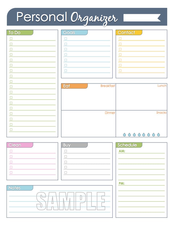 Personal Organizer Curves Design Editable Daily Planner