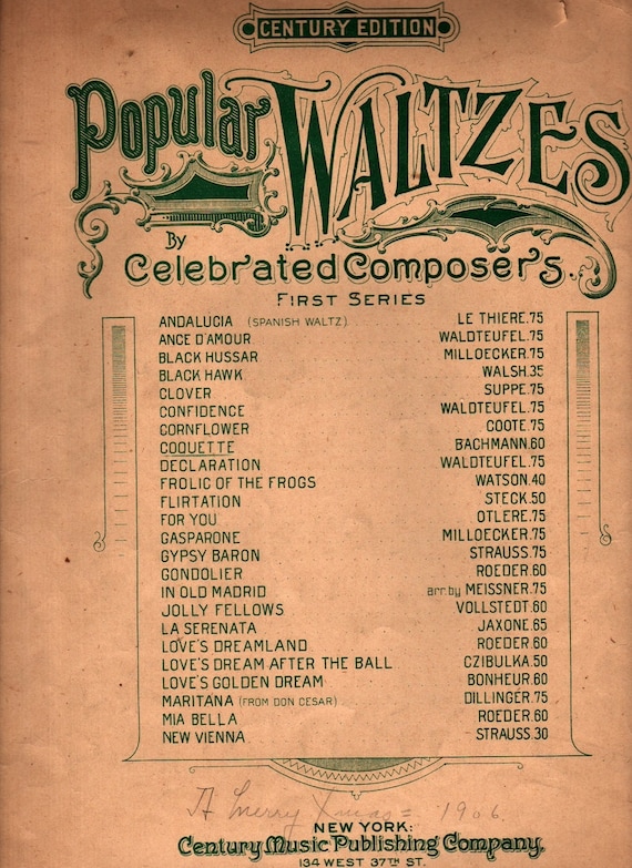 Coquette Popular Waltzes by Celebrated Composers First Series + Georges Bachmann + 1902 + Vintage Sheet Music