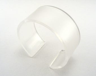 Perspex transparent Bangle - clear frosted acrylic cuff - Plexiglass Bangle - Clear Perspex Bracelet - polish frosted Perspex - wide bangle
