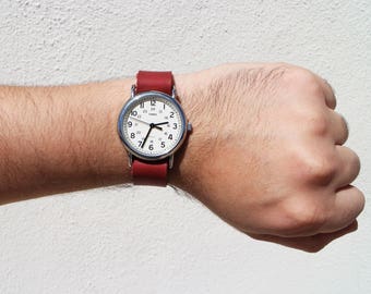 Red Leather Timex Weekender Watch Strap