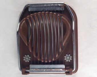 Egg Slicer Coppertone Brown and Silver with White Flowers from the 1960's, 4.5 " Long and 3.5" Wide, Previously Twelve Dollars ON SALE