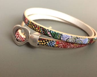 Heart Buckle Leather Bracelet - Bohemian Print Leather Buckle Clasp - Adjustable Leather Bracelet - Colourful Leather Bracelet - Friend Gift
